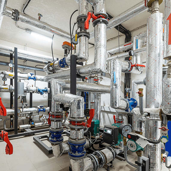 Complex network of insulated pipes
