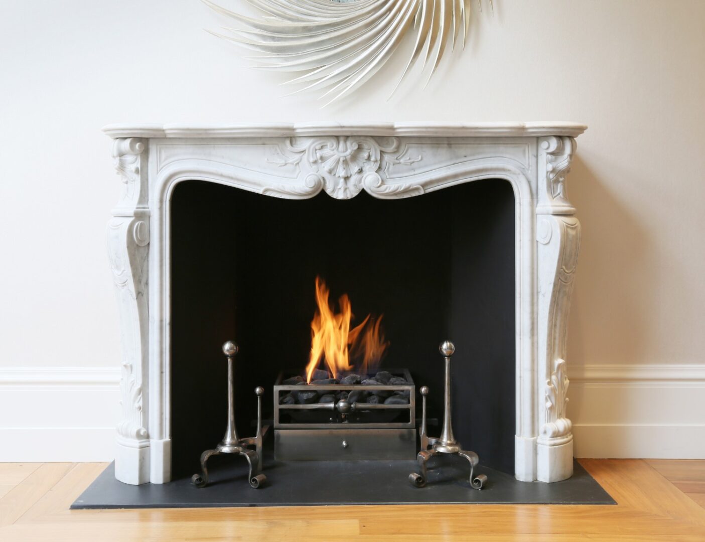 Cozy fire in decorative mantelpiece