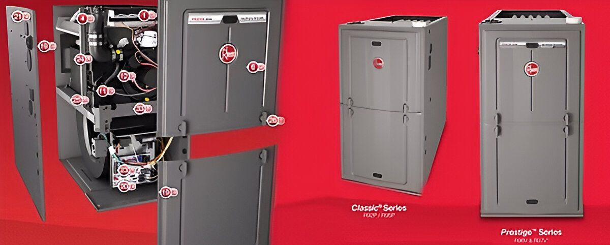 Heating systems on red background